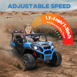 Qaba 2 Seater 24V Electric Car for Kids w/ Remote Control, 3 Speed, LED Lights, Music, Horn, Spring Suspension