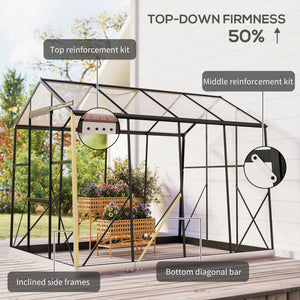 6' x 8' Walk-in Polycarbonate Greenhouse Aluminium Green House with Sliding Door, 5-Level Roof Vent, Rain Gutter