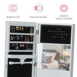 Jewellery Cabinet with Full-Length Mirror, Standing Jewelry Armoire with LED Light, White