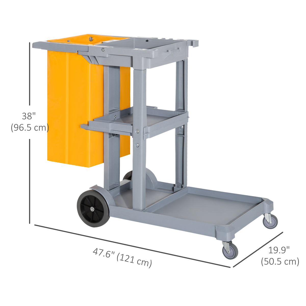 Janitorial Cart with 3 Shelves, Cleaning Cart on Wheels with Rubbish Bag and Mop Holders for Hotel – view 2