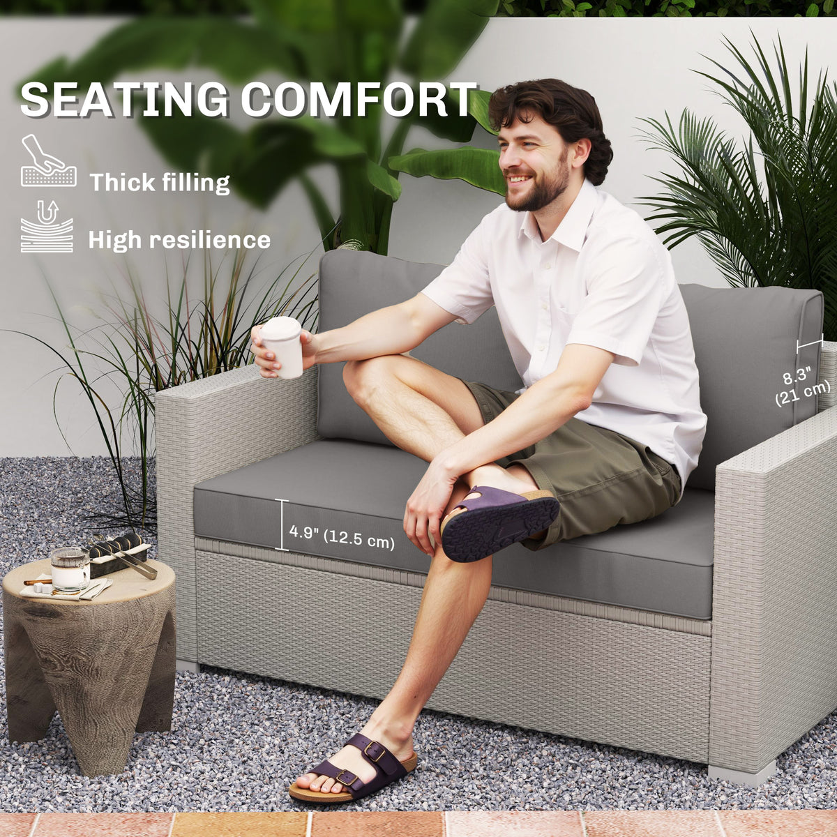 Outdoor Seat Cushions with Backrest, Loveseat Double Sofa Outdoor Furniture Cushions, Beige – view 31