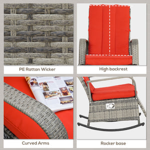 Outdoor Wicker Rocking Chair with Cushion, Patio PE Rattan Recliner Chair with Adjustable Footrest – view 20