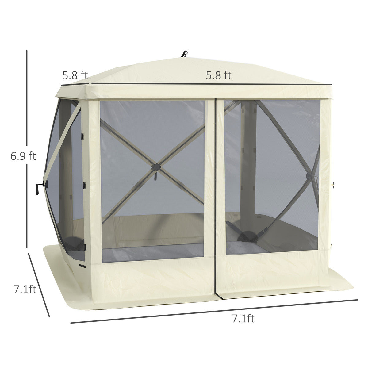 Pop-Up Tent, Foldable Screen Tent with Carry Bag, Zippered Door and Ground Stakes, Fits 3-4 People, Beige