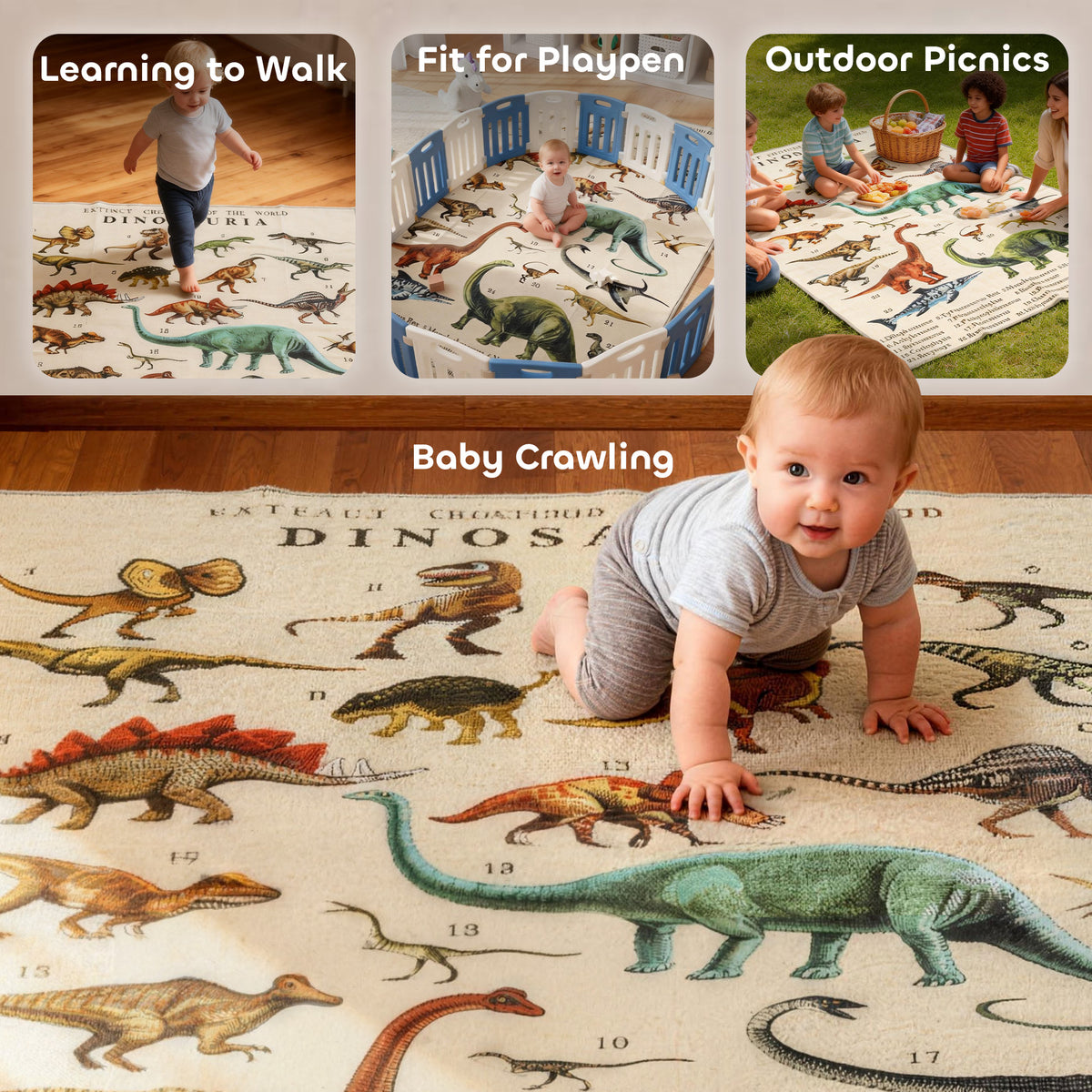 Qaba Large Play Mat 79" x 59", Crawling Mat for Toddlers, Living Room and Bedroom with Dinosaur Pattern