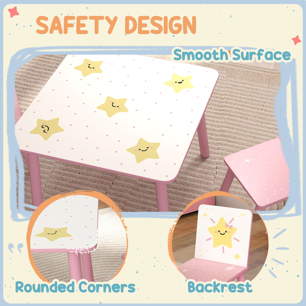Qaba 3-Piece Kids Table and Chair Set with Animal Pattern for Boys and Girls Aged 3-8, Bedroom, Nursery, Playroom