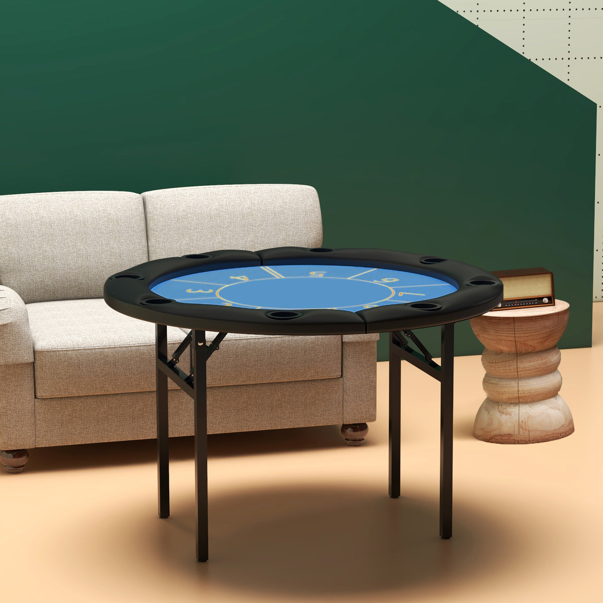 Soozier Foldable Poker Table Blackjack Texas Holdem Poker Game Table with Cup Holders, 47" Round, Black