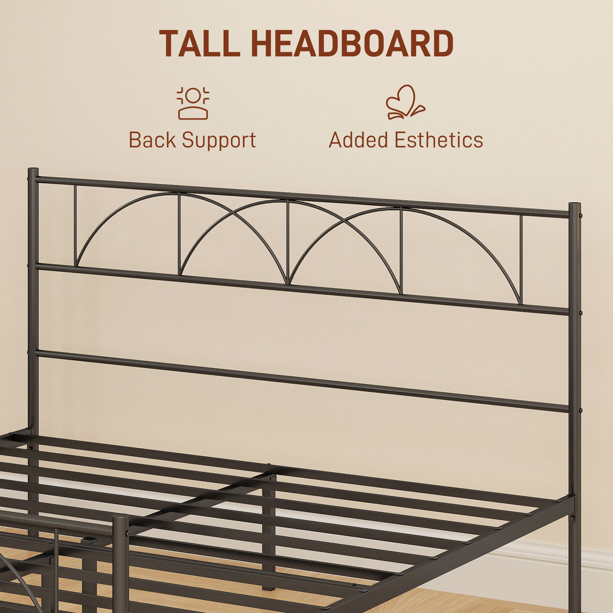 Metal Full Platform Bed Frame with Headboard, Steel Slat Support, Underbed Storage, No Box Spring Needed, Easy Assembly