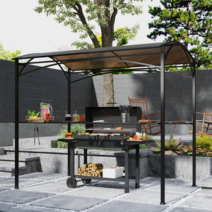 8' x 5' Hardtop Grill Gazebo, Outdoor BBQ Gazebo with PC Board Roof, BBQ Canopy Gazebo with 2 Side Shelves and 10 Hooks