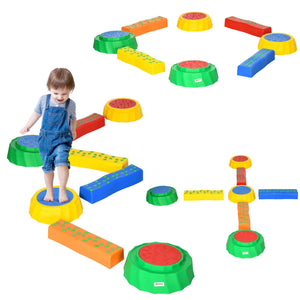 8pcs Balance Beam for Kids, 4 Sensory Pads and 4 Beams with Non-slip Surface & Bottom, Stackable Stepping Stones Kids for Boys Girls 3-6 Years, Multicoloured