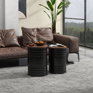 Round Side Table Set of 2, Nesting Coffee Tables w/ Wooden Lid – view 7