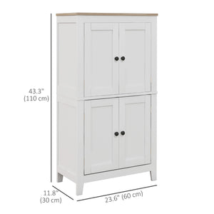 Bathroom Storage Cabinet, Modern Bathroom Floor Cabinet with 4 Doors and 2 Adjustable Shelves, White