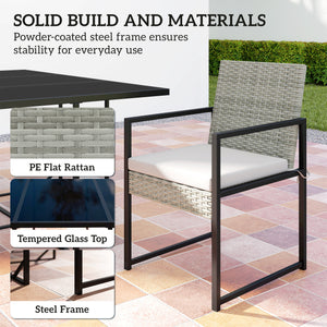 11 Pieces Wicker Patio Dining Set, Rattan Outdoor Furniture Set with 6 Armchairs, 4 Stools, Light Grey