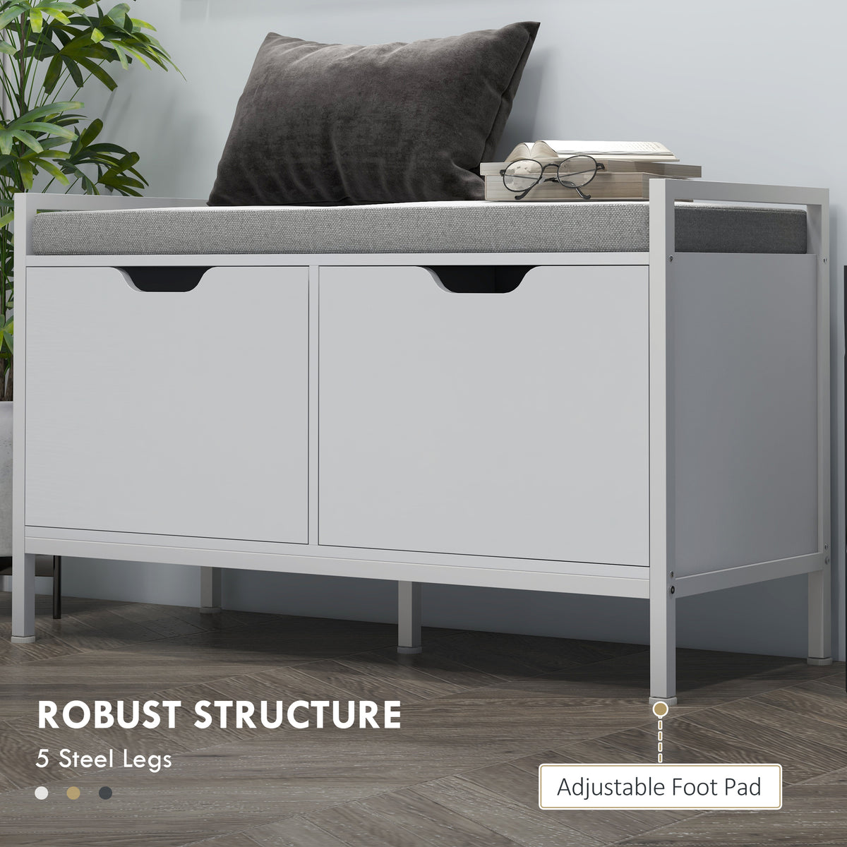 Shoe Storage Bench with Seat Cushion, Shoe Cabinet for Hallway, Entryway Bench, Supports 352lbs, White