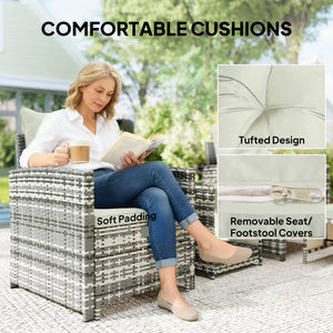 5 Piece Patio Furniture Set, Wicker Patio Chairs with Ottomans, 2-Tier Glass Coffee Table and Cushions – view 13