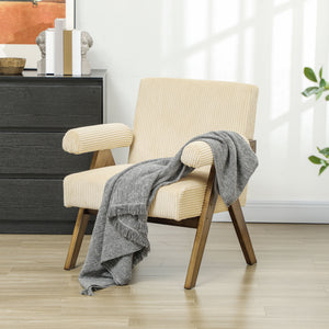 Cashmere Accent Chair Armchair with Wide Seat and Soft Padded Armrests for Reading, Bedroom, Cream White – view 14
