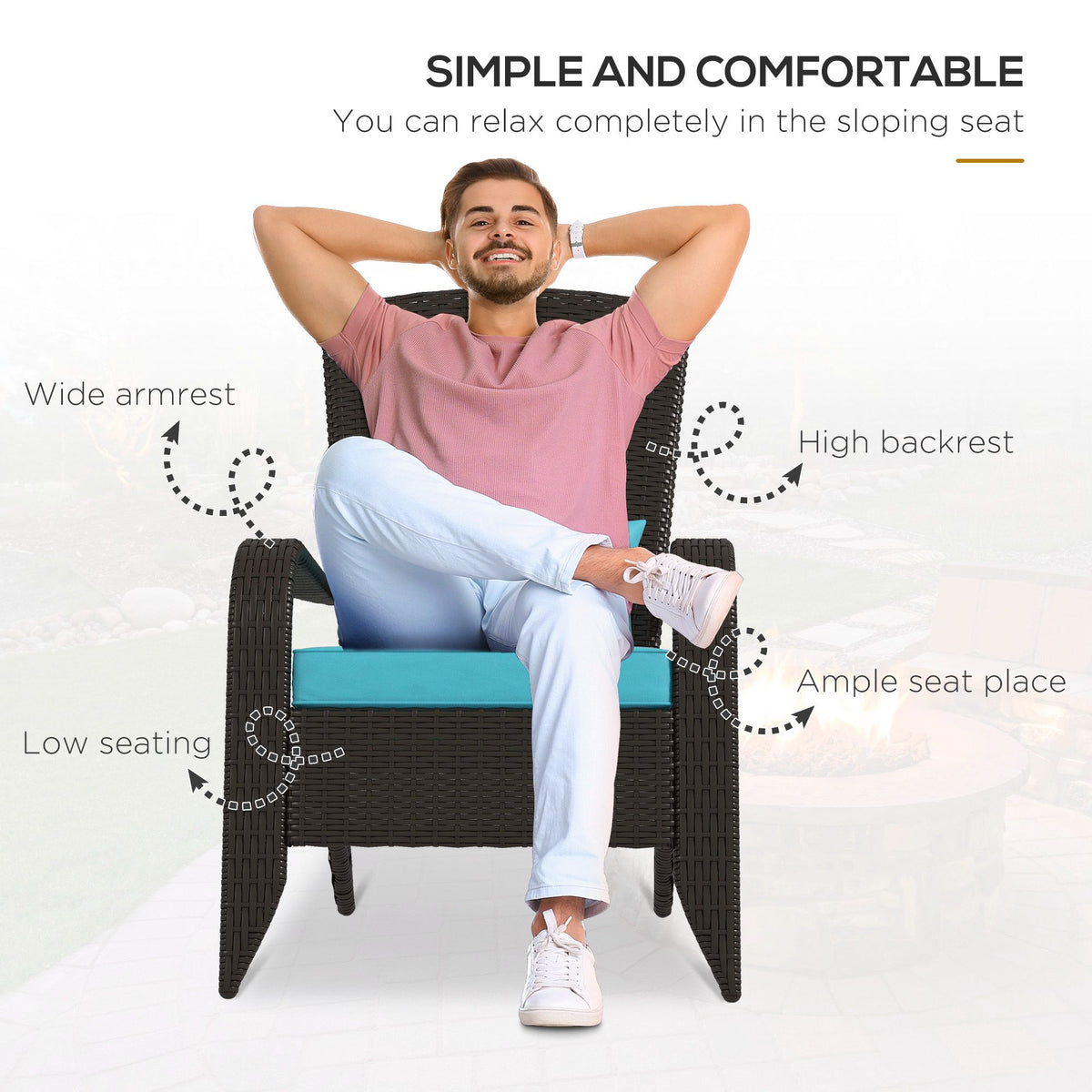 Patio Wicker Adirondack Chair, Outdoor Rattan Muskoka Chair with Cushions for Patio, Garden, Backyard, Cream