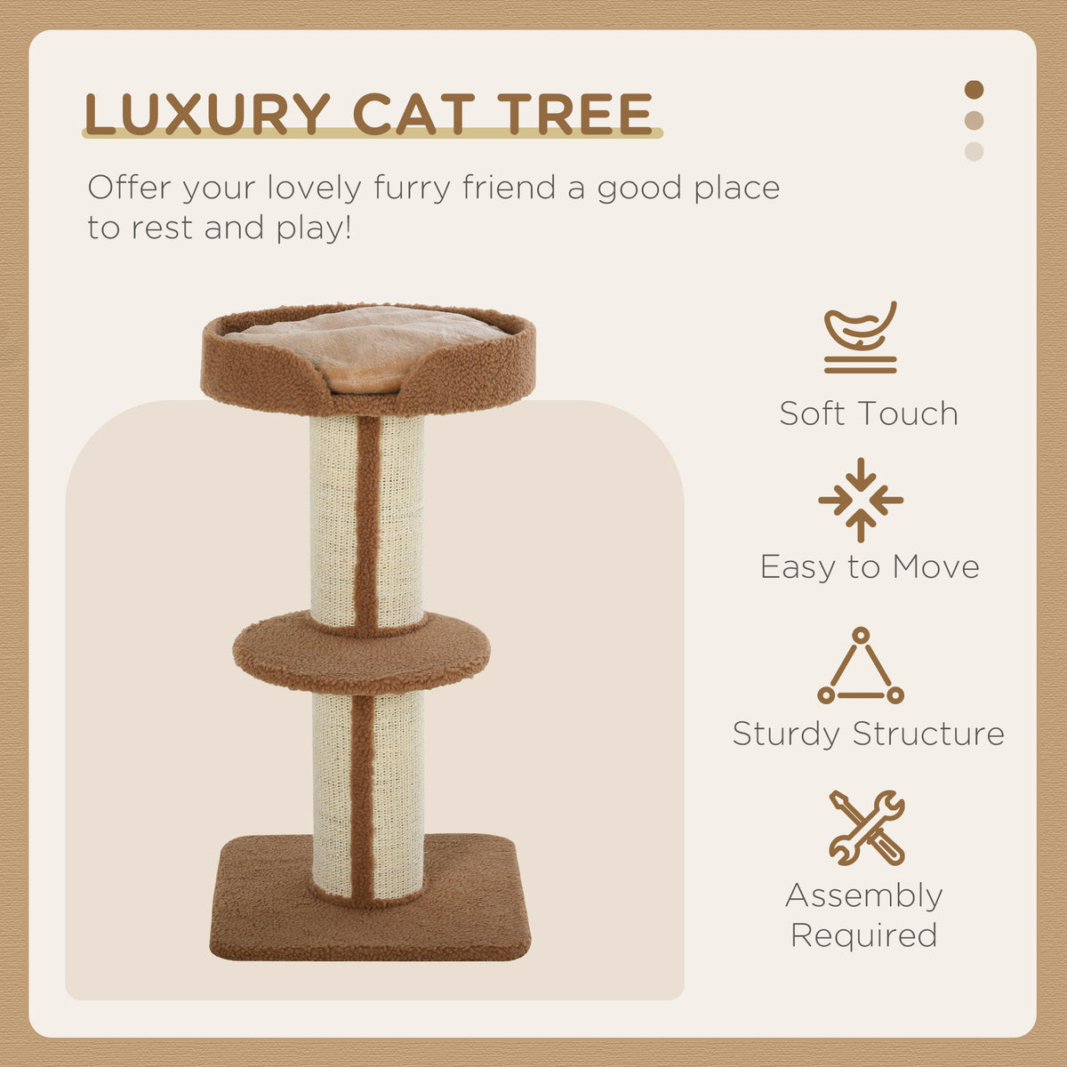 Cat Tree Kitty Tower with Sisal Mat Scratching Post, Cat Bed, Cushion, Perch, 18" x 18" x 36", Brown – view 3