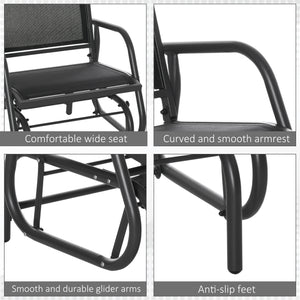 Patio Glider Outdoor Glider Chair with Breathable Mesh Seat & Backrest, Armrests and Metal Frame, Black