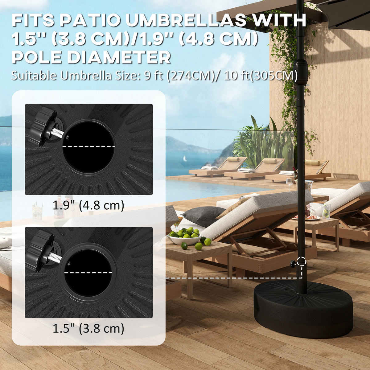 Fillable Umbrella Base, 20 inch Water Sand Filled Umbrella Stand, Fit 1.5"/1.9" Umbrella Pole