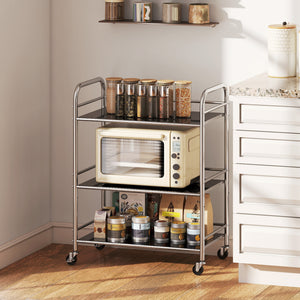 3 Tier Stainless Steel Rolling Cart with Adjustable Shelf, Utility Cart on Wheels with Handles for Kitchen – view 7