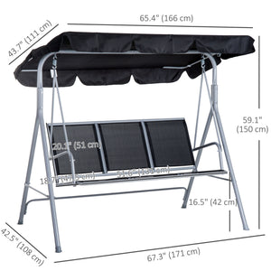 3-Seater Patio Swing, Outdoor Swing Chair, A Frame Porch Swing with Canopy Garden Hammock Glider Bed, Black – view 2