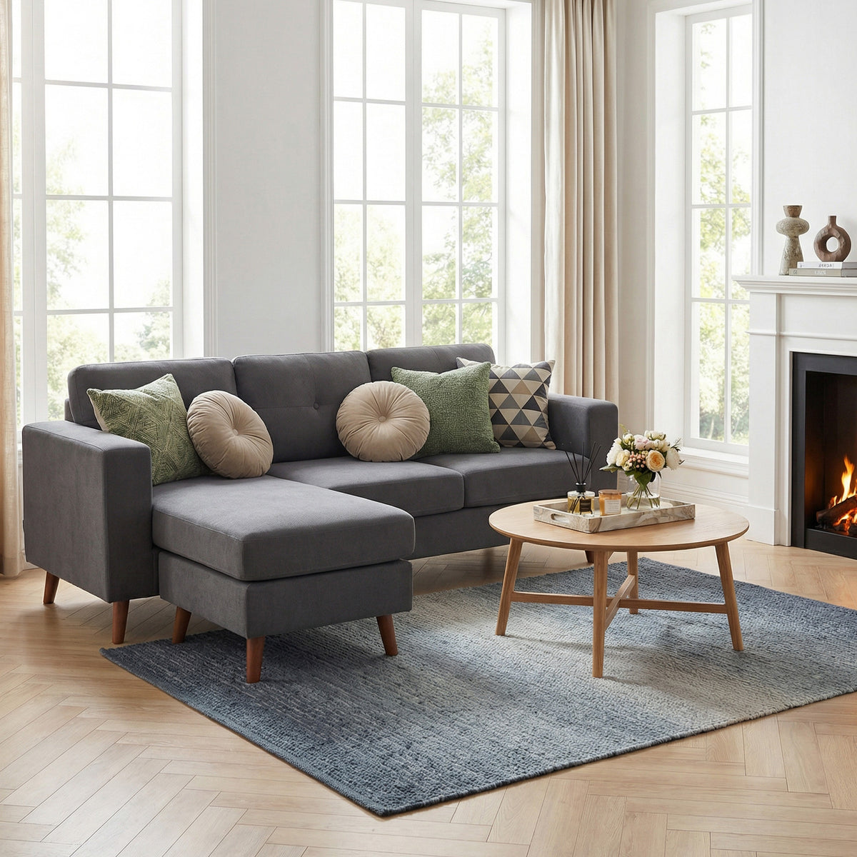 Sectional Sofa with Changeable Chaise Lounge, 3 Seat L-Shaped Small Space Sofa – view 7