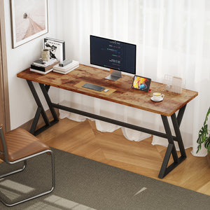 71" Computer Desk, Industrial Writing Table with X-Shaped Frame for Home Office, Rustic Brown