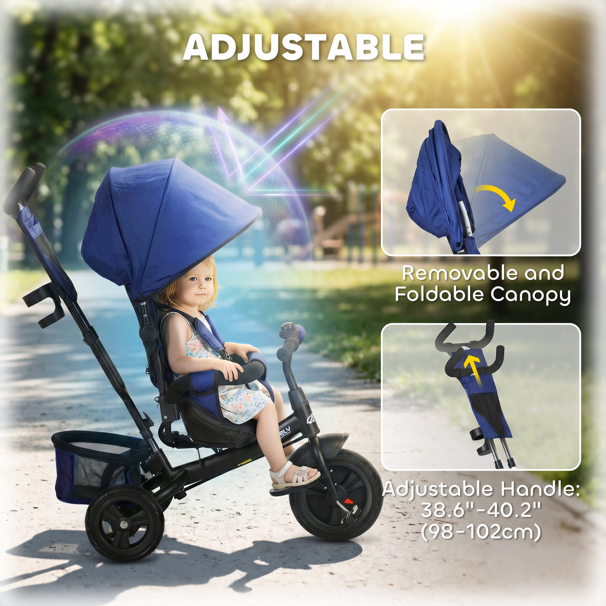 Qaba 6 in 1 Tricycle for Toddler 1-5 Years with Parent-Push Handle, Dark