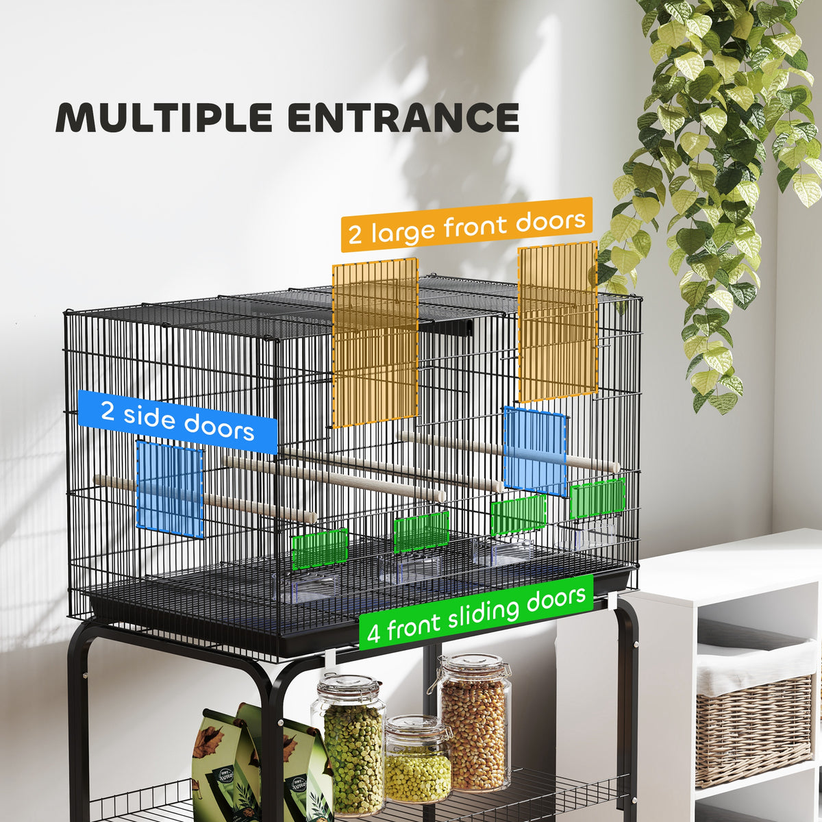 18" H Bird Cage, Large Parakeet Cage for Budgie, Lovebird, Canary, Finches with Divider, Black – view 12