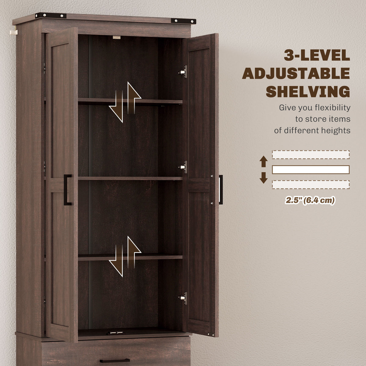 67" Tall Kitchen Pantry Storage Cabinet, Kitchen Pantry Cabinet with Doors, Drawers and Adjustable Shelves – view 11