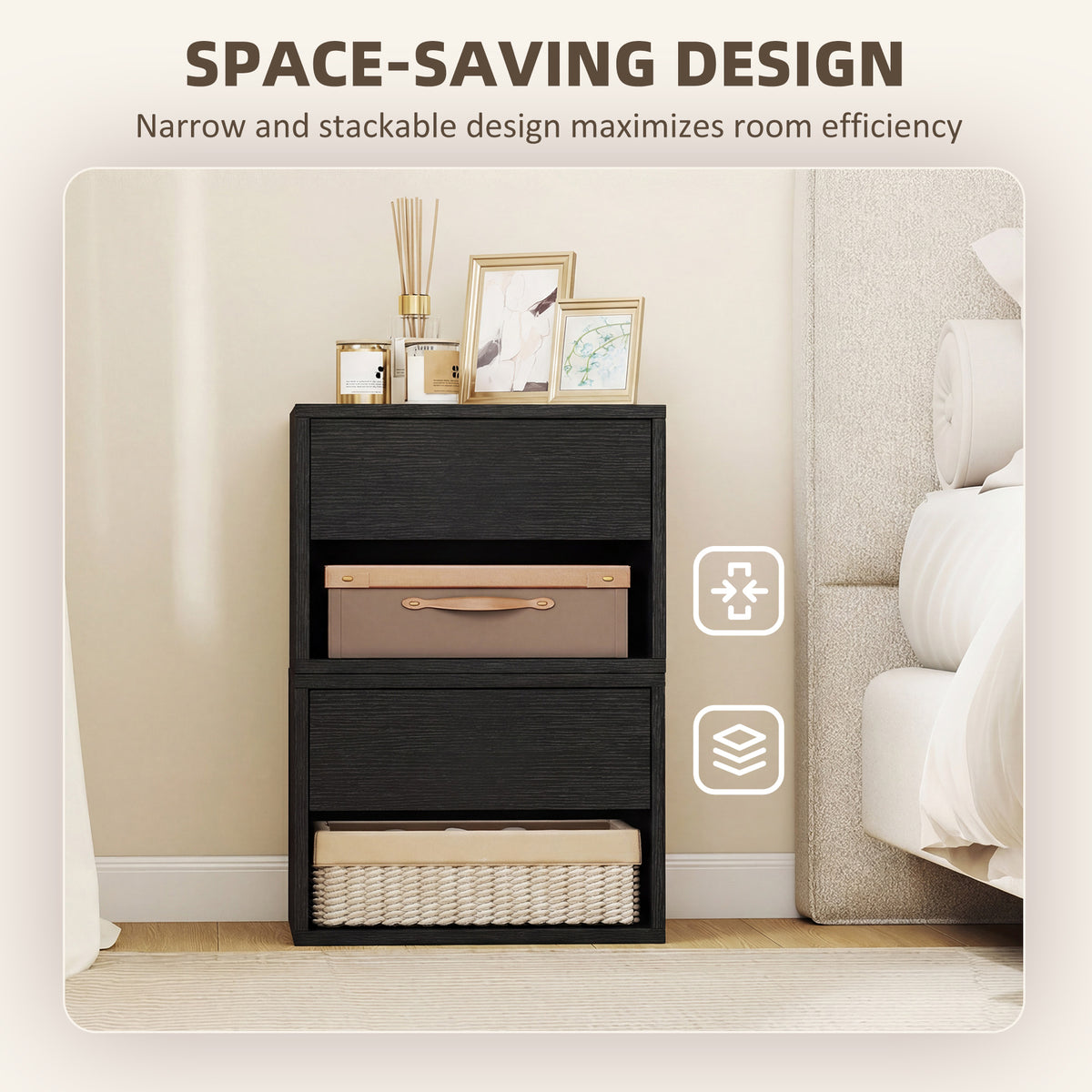 Floating Nightstand Set of 2, Wall Mounted Bedside Table with Drawer for Bedroom Black – view 5