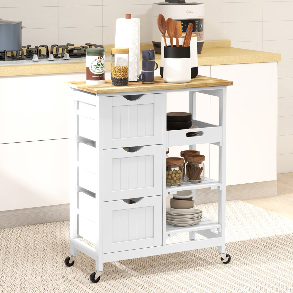 Kitchen Cart on Wheels, Rolling Kitchen Island Cart with Wood Top – view 21