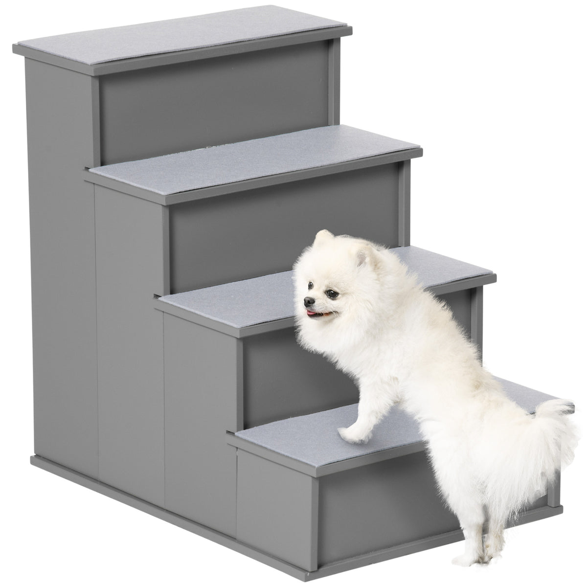 4 Levels Wooden Dog Steps Pet Stairs for High Bed, Cat Ladder for Bed Couch with Non-Slip Carpet – view 3