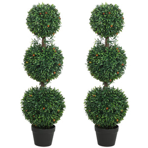 3FT Artificial Boxwood Topiary Tree Set of 2, Faux Two Ball Topiary Tree in Pot for Indoor Outdoor Decor – view 8