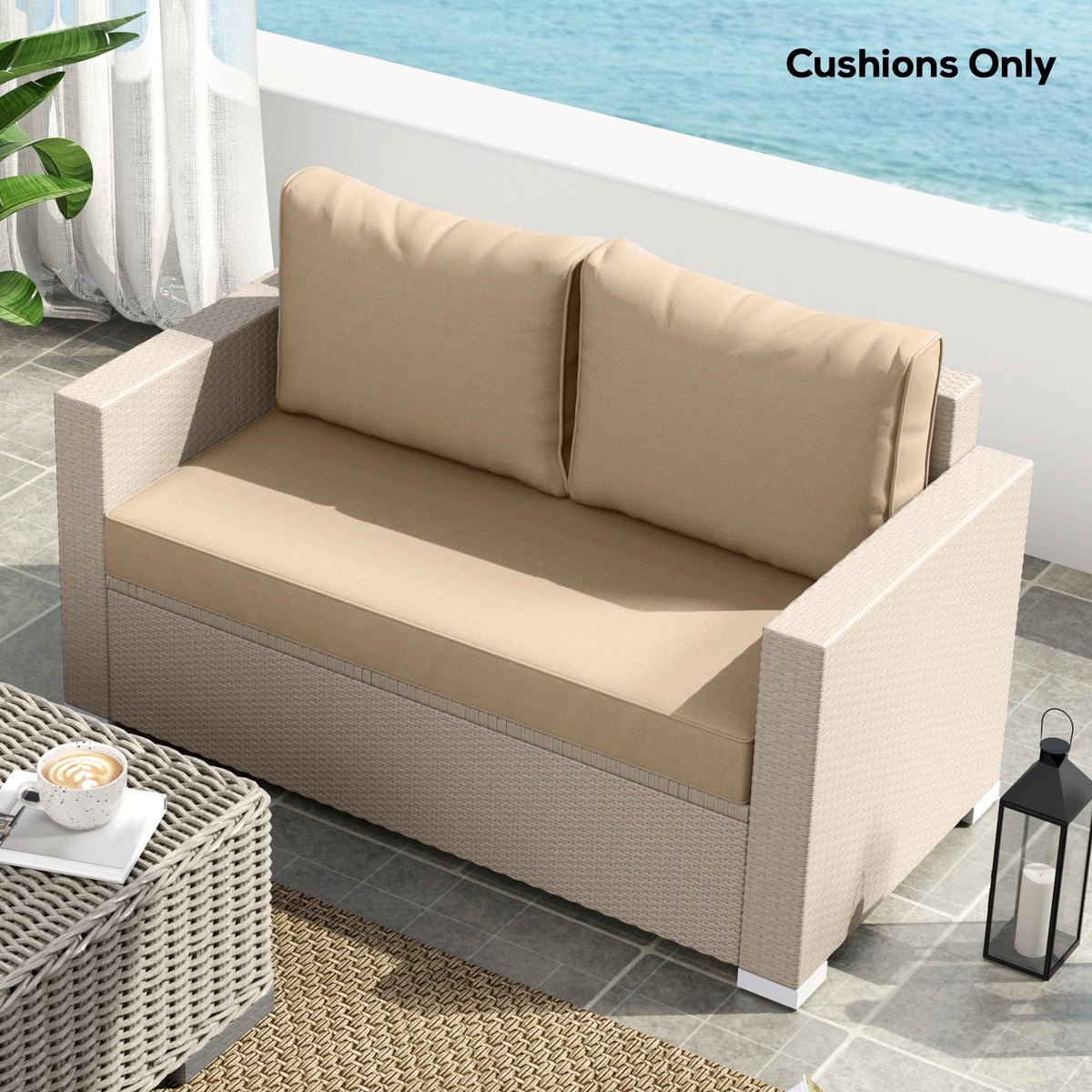 Outdoor Seat Cushions with Backrest, Loveseat Double Sofa Outdoor Furniture Cushions, Beige – view 6