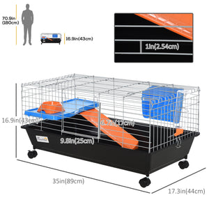 Small Animal Cage, Rolling Bunny Cage, Guinea Pig Cage with Food Dish, Water Bottle, Hay Feeder, Platform – view 2