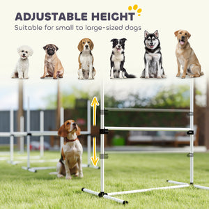 Set of 4 Dog Agility Training Equipment Adjustable Jump Bar Pet Exercise Kit with Carrying Bag (White)