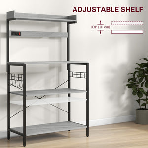 Kitchen Baker's Rack with Power Outlet, Coffee Bar Station with Adjustable Shelves and Hooks – view 18