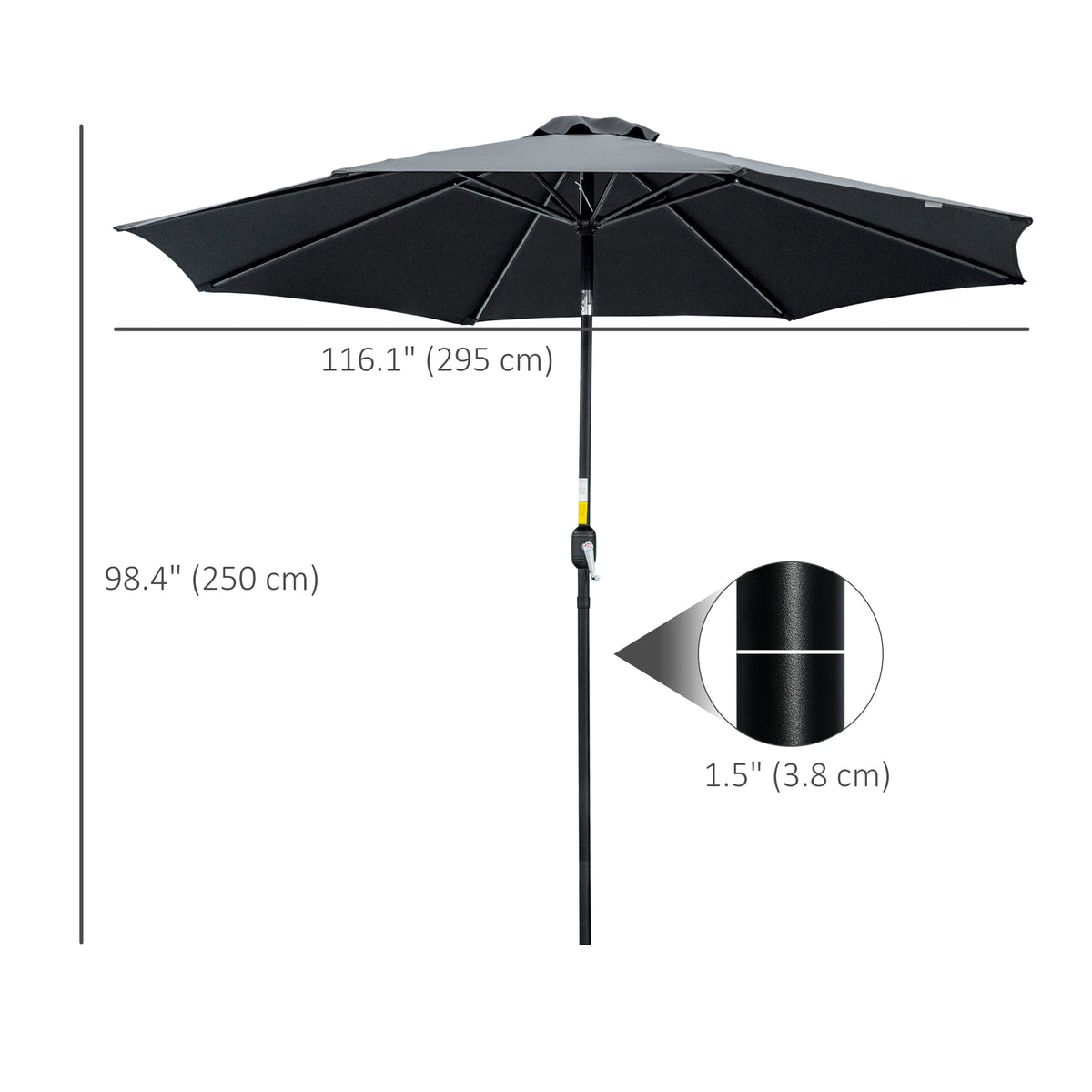 10' x 8' Round Market Umbrella, Patio Umbrella with Crank Handle and Tilt, Outdoor Parasol for Garden, Blue – view 37