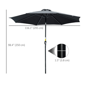 10' x 8' Round Market Umbrella, Patio Umbrella with Crank Handle and Tilt, Outdoor Parasol for Garden, Blue – view 37