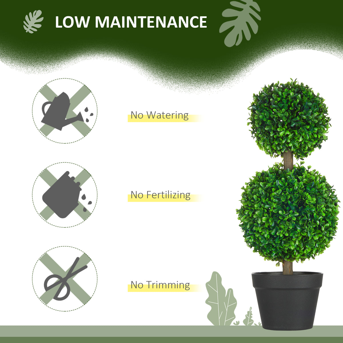 Artificial Boxwood Topiary Tree Set of 2, Faux Boxwood Ball Trees in Pot, Fake Plant for Indoor Outdoor Decor, Green