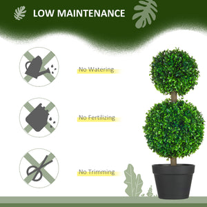 Artificial Boxwood Topiary Tree Set of 2, Faux Boxwood Ball Trees in Pot, Fake Plant for Indoor Outdoor Decor, Green