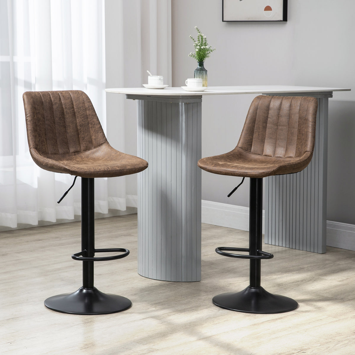 Adjustable Bar Stools Set of 2, Leathaire Swivel Barstools with Back and Footrest – view 8