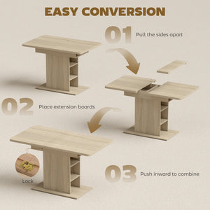 Extendable Dining Table for 4-6 People, 43.3"-51.2" Kitchen Table with 6 Open Shelves, Natural Wood