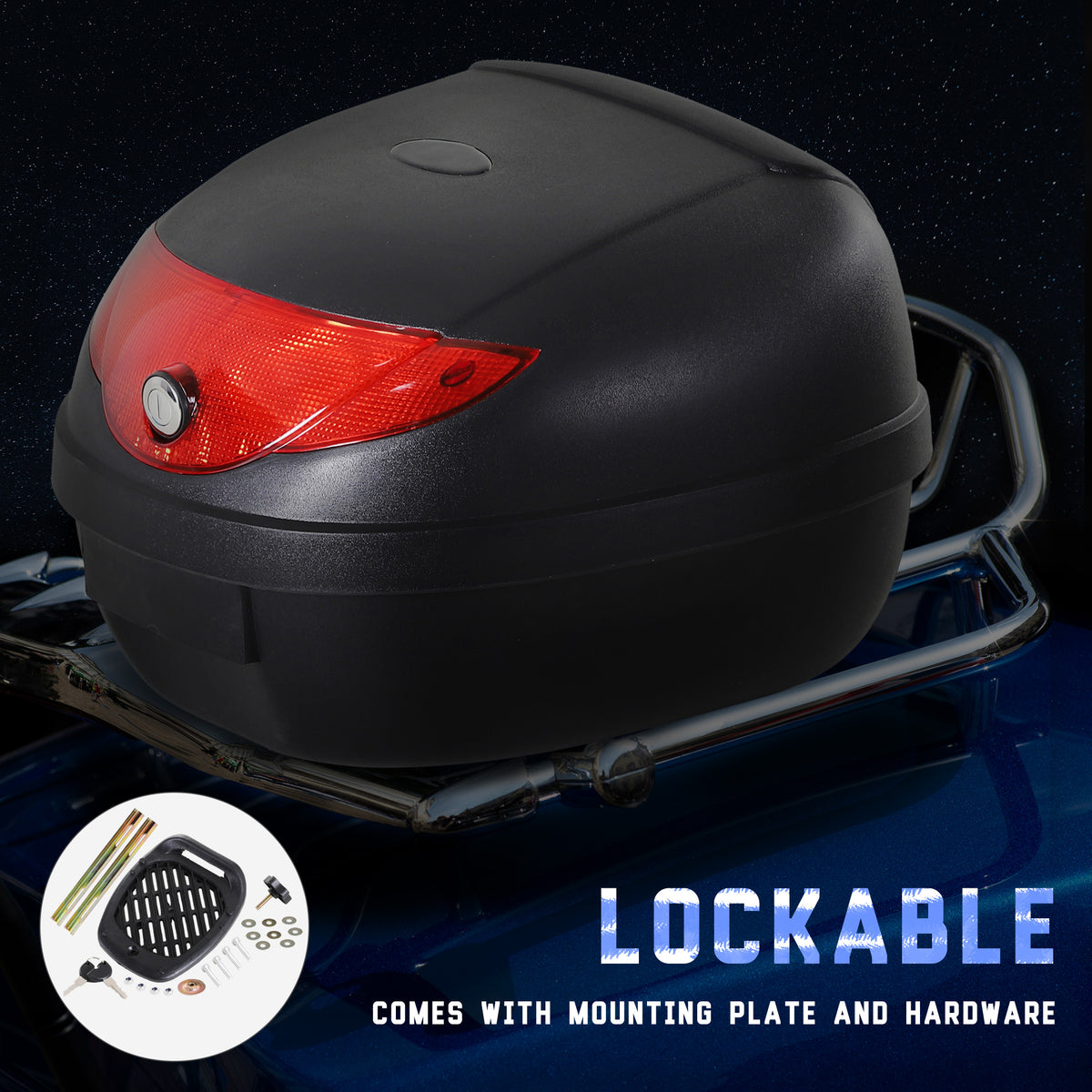 Detachable Scooter Motorcycle Trunk Top Case 24L Tour Luggage Box Tail Carrier Lockable Black