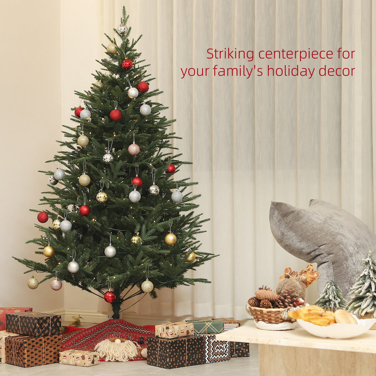 5ft Prelit Artificial Christmas Tree with 542 Tips, Warm White LED Lights, Steel Base, Hinged Xmas Tree, Auto Open