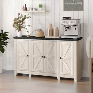 Rustic Sideboard, Buffet Cabinet with Adjustable Shelves for Living Room, Dining Room, Entryway, White Wood Grain