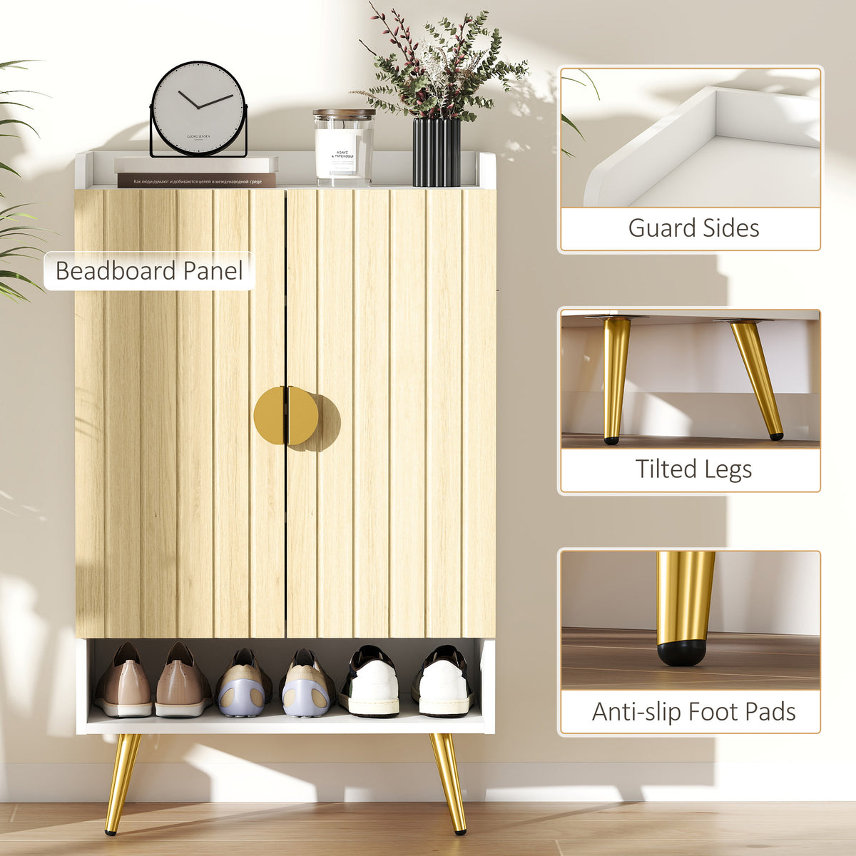 Entryway Shoe Storage Cabinet, Narrow Shoe Cabinet with Adjustable Shelves and Open Shelf for 15 Pairs of – view 13