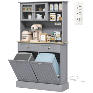 Kitchen Cabinet with Charging Station, 2 Tilt Out Cabinets, Microwave Stand – view 8