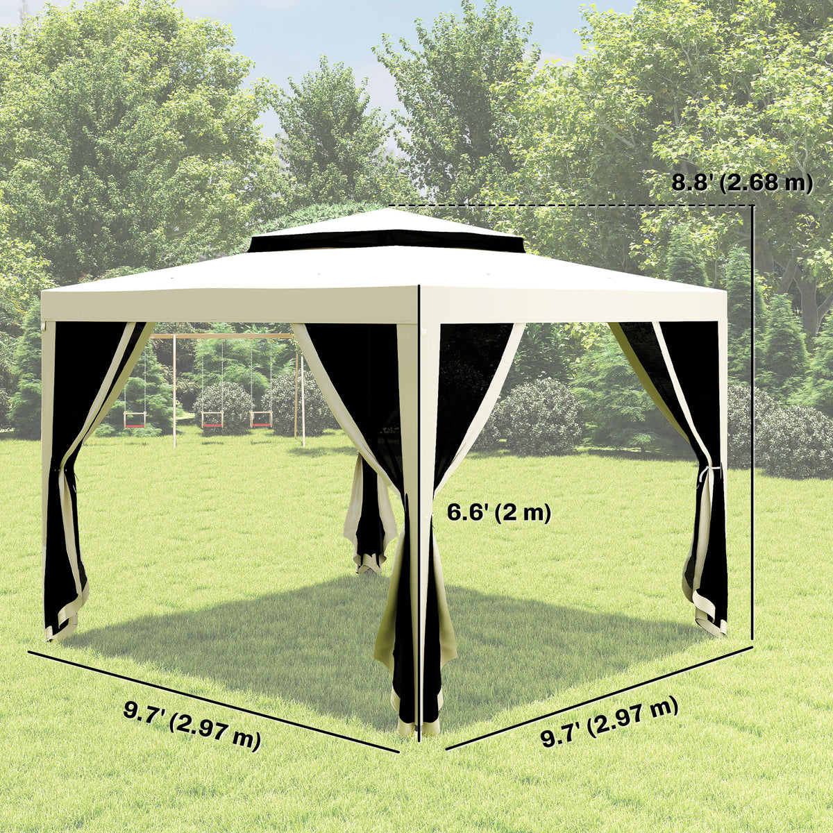 10' x 10' Outdoor Canopy Tent Party Tent with Mesh Netting and Double Tier Roof for Backyard, Garden – view 9